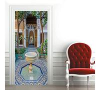 A.Monamour Sticker Porte Autocollant Poster De Porte 3D Jardin De Marrakech Palais Bahia À Marrakech Maroc Vinyle Affiche De Porte Sticker Mural Papier Peint Art Décor 85 x 215 cm