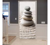 A.Monamour Sticker Porte Autocollant Poster De Porte 3D Jardin Zen Méditation Pierre Sable Et Roche Vinyle Affiche De Porte Sticker Mural Papier Peint Art Décor 77x200cm