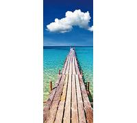 A.Monamour Sticker Porte Autocollant Poster De Porte 3D Jetée en Bois Au-Dessus De Paysages Tropicaux De La Mer Bleue dans L'Île De Kood en Thaïlande Vinyle Affiche De Porte Sticker Mural 77 x 200 cm