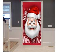 A.Monamour Sticker Porte Autocollant Poster de Porte 3D Joyeux Noël Vacances Voeux Dessin Animé Tête De Père Noël Rouge Vinyle Affiche de Porte Sticker Mural Papier Peint Art Décor 90 x 200 cm