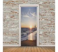 A.Monamour Sticker Porte Autocollant Poster De Porte 3D Malibu Mer Coucher De Soleil Nature Paysage Vinyle Affiche De Porte Sticker Mural Papier Peint Art Décor 77 x 200 cm