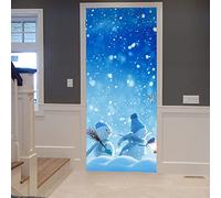 A.Monamour Sticker Porte Autocollant Poster De Porte 3D Mignons Bonhommes De Neige Debout Dans Le Paysage De Noël D'Hiver Vinyle Affiche De Porte Sticker Mural Papier Peint Art Décor 77x200cm