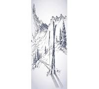 A.Monamour Sticker Porte Autocollant Poster De Porte 3D Montagnes En Saison D'Hiver Croquis De Fond De Ski Vinyle Affiche De Porte Sticker Mural Papier Peint Art Décor 85x215cm