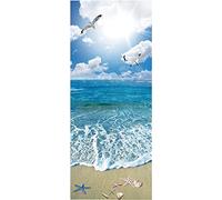 A.Monamour Sticker Porte Autocollant Poster De Porte 3D Mouette Volant Dans Le Ciel Bleu Coquillages Étoiles De Mer Sur La Plage De Sable Vinyle Affiche De Porte Sticker Mural Papier Peint 85 x 200 cm