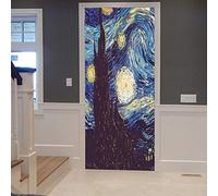 A.Monamour Sticker Porte Autocollant Poster de Porte 3D Nuit Étoilée par Vincent Van Gogh Peinture À l'huile Impression Vinyle Affiche de Porte Sticker Mural Papier Peint Art Décor 90 x 200 cm