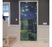 A.Monamour Sticker Porte Autocollant Poster de Porte 3D Nuit Étoilée Sur Le Rhône Par Vincent Van Gogh Peinture À L'Huile Vinyle Affiche de Porte Sticker Mural Papier Peint Art Décor 90 x 200 cm