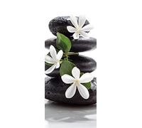 A.Monamour Sticker Porte Autocollant Poster De Porte 3D Orchidée Blanche Sur Un Tas De Pierres Noires De Spa Zen Vinyle Affiche De Porte Sticker Mural Papier Peint Art Décor 85 x 200 cm