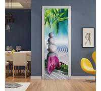 A.Monamour Sticker Porte Autocollant Poster De Porte 3D Orchidée De Sable Et Pierres De Massage Dans Le Jardin Zen Vinyle Affiche De Porte Sticker Mural Papier Peint Art Décor 90 x 200 cm