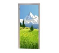 A.Monamour Sticker Porte Autocollant Poster de Porte 3D Paysage De Montagne De Prairie Champ D'Herbe Verte Rurale Vinyle Affiche de Porte Sticker Mural Papier Peint Art Décor 83 x 204 cm