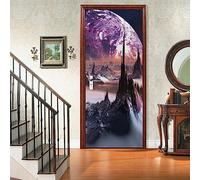 A.Monamour Sticker Porte Autocollant Poster De Porte 3D Paysage De Montagne Planète Monde Extraterrestre En Couleur Violette Vinyle Affiche De Porte Sticker Mural Papier Peint Art Décor 77x200cm