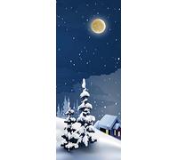 A.Monamour Sticker Porte Autocollant Poster De Porte 3D Paysage De Nuit D'Hiver Pour Les Vacances De Noël Vinyle Affiche De Porte Sticker Mural Papier Peint Art Décor