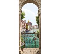 A.Monamour Sticker Porte Autocollant Poster De Porte 3D Paysage De Ville D'Italie par l'arc De Terrasse De Balcon Vinyle Affiche De Porte Sticker Mural Papier Peint Art Décor 77 x 200 cm