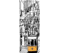 A.Monamour Sticker Porte Autocollant Poster de Porte 3D Pen Sketch Tramway Tramway Typique Au Portugal Lisbonne Chiado Square Vinyle Affiche de Porte Sticker Mural Papier Peint Art Décor 90 x 200 cm
