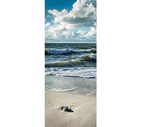 A.Monamour Sticker Porte Autocollant Poster De Porte 3D Plage De Sable Bleu Mer Vagues Nature Paysages Vinyle Affiche De Porte Sticker Mural Papier Peint Art Décor 77 x 200 cm
