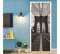 A.Monamour Sticker Porte Autocollant Poster De Porte 3D Pont De Brooklyn À New York Vinyle Affiche De Porte Sticker Mural Papier Peint Art Décor 77 x 200 cm