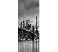 A.Monamour Sticker Porte Autocollant Poster De Porte 3D Pont De Brooklyn Et Horizon De Manhattan La Nuit À New York Vinyle Affiche De Porte Sticker Mural Papier Peint Art Décor 85 x 200 cm