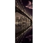 A.Monamour Sticker Porte Autocollant Poster De Porte 3D Pont De Brooklyn New York Manhattan Skyline Au Coucher Du Soleil Vinyle Affiche De Porte Sticker Mural Papier Peint Art Décor 90x200cm