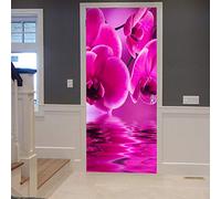 A.Monamour Sticker Porte Autocollant Poster de Porte 3D Purple Phalaenopsis Orchidée Fleurs Reflet Dans L'Eau Spa Zen Vinyle Affiche de Porte Sticker Mural Papier Peint Art Décor 83 x 204 cm