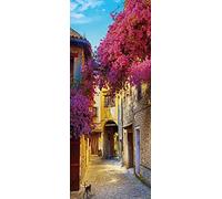 A.Monamour Sticker Porte Autocollant Poster De Porte 3D Rue Étroite Fleurie De Maisons Traditionnelles Dans La Vieille Ville De Provence Vinyle Affiche De Porte Sticker Mural Papier Peint 77x200cm