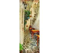 A.Monamour Sticker Porte Autocollant Poster de Porte 3D Ruelle De Restaurant Grec Ancien Traditionnel Peinture À l'huile Vinyle Affiche de Porte Sticker Mural Papier Peint Art Décor 90 x 200 cm