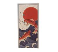 A.Monamour Sticker Porte Autocollant Poster de Porte 3D Style Japonais Koi Carpe Poisson Océan Vagues Soleil Rouge Vinyle Affiche de Porte Sticker Mural Papier Peint Art Décor 77 x 200 cm
