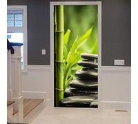 A.Monamour Sticker Porte Autocollant Poster de Porte 3D Tas De Pierres De Roche Spa Noir Bambou Vert Méditation Zen Vinyle Affiche de Porte Sticker Mural Papier Peint Art Décor 77 x 200 cm