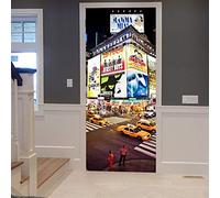 A.Monamour Sticker Porte Autocollant Poster de Porte 3D Times Square À New York La Nuit Vinyle Affiche de Porte Sticker Mural Papier Peint Art Décor 77x200cm