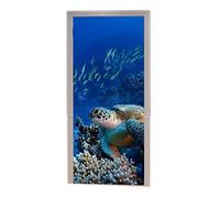 A.Monamour Sticker Porte Autocollant Poster de Porte 3D Tortue De Mer Poissons Récif Corallien Sous-Marin Bleu Océan Eau Marine Vinyle Affiche de Porte Sticker Mural Papier Peint Art Décor 77 x 200 cm
