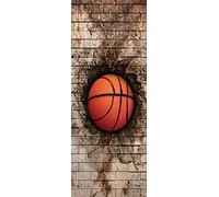 A.Monamour Sticker Porte Autocollant Poster De Porte 3D Un Ballon De Basket Incrusté Dans Un Vieux Mur De Briques Ballons De Sport Vinyle Affiche De Porte Sticker Mural Papier Peint Décor 90 x 200 cm