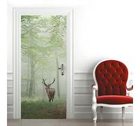 A.Monamour Sticker Porte Autocollant Poster De Porte 3D Un Cerf Rouge Dans Le Thème Des Animaux De La Forêt Brumeuse Vinyle Affiche De Porte Sticker Mural Papier Peint Art Décor 85x215cm