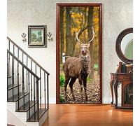 A.Monamour Sticker Porte Autocollant Poster De Porte 3D Un Cerf Sur Le Thème Des Animaux De La Forêt D'Automne Vinyle Affiche De Porte Sticker Mural Papier Peint Art Décor 77 x 200 cm