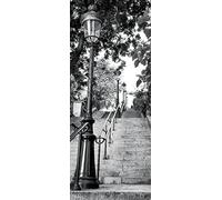 A.Monamour Sticker Porte Autocollant Poster De Porte 3D Un Long Escalier Avec Un Vieux Réverbère À Paris Noir Et Blanc Vinyle Affiche De Porte Sticker Mural Papier Peint Art Décor 85x200cm
