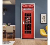 A.Monamour Sticker Porte Autocollant Poster De Porte 3D Une Cabine Téléphonique Rouge Vinyle Affiche De Porte Sticker Mural Papier Peint Art Décor 77x200cm