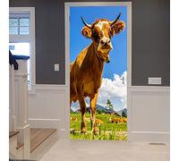 A.Monamour Sticker Porte Autocollant Poster De Porte 3D Une Vache Au Thème Animalier Des Alpes Européennes Vinyle Affiche De Porte Sticker Mural Papier Peint Art Décor 77x200cm