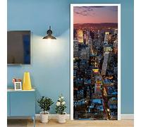 A.Monamour Sticker Porte Autocollant Poster De Porte 3D Une Vue Aérienne De Nuit De La Ville De New York Vinyle Affiche De Porte Sticker Mural Papier Peint Art Décor 90 x 200 cm