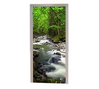 A.Monamour Stickers Muraux Arbres Verts Forêts Jungle Cascades Ruisseaux Eau Qui Coule Dans La Rivière Rochers Roche Mousse Nature Paysages Vinyle Salle Porte Stickers Murales De Porte Stickers