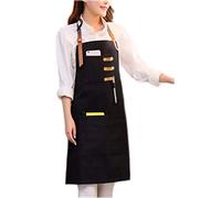 A.Monamour Tablier de Cuisine Tablier Bavette en Toile De Coton À Taille Ajustable avec Poches pour Femmes Tablier De Travail pour Café Bar Salon Boulangerie - Noir