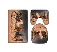 A.Monamour Tapis 3 Pcs pour Salle De Bain Et WC Brun Six Chevaux Courir Rural Pays Animal Flanelle Siège De Toilette Couvre-Toilettes Couvercle De La Couverture Coussins Tapis De Bain Tapis