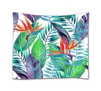 A.Monamour Tapisserie Murale Aquarelle Peinte À La Main Jungle Tropicales Feuilles Et Fleurs Fond Blanc Imprimer Boho Hippie Mandala Tenture Murale Tapisserie Mur Art Décors Nappe 153X229Cm