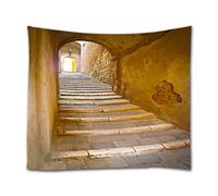 A.Monamour Tapisserie Murale Marches en Pierre Escalier Escalier Allée Étroite Italie Toscane Ville Médiévale Ancienne Architecture Tenture Rideaux Nappe Couvre-Lit Serviette De Plage 180X200Cm