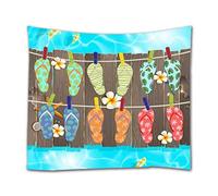 A.Monamour Tapisserie Murale Plage Bascule Pantoufles Sur Des Ponts En Bois Bleu Piscine Eau Textile Tissu Tenture Murale Tapisserie Rideaux Nappe Couvre-Lit Serviette De Plage 130x153cm