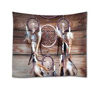 A.Monamour Tapisserie Murale Tribal Ethnique Boho Style Aztèque Dreamcatcher Sur Des Planches En Bois Rustiques Fond Textile Tissu Tenture Murale Tapisserie Rideaux Nappe Serviette De Plage 153x203cm
