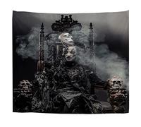 A.Monamour Tapisserie Tenture Murale Jeune Sorcière Assise Sur Chaise Thème Halloween De Fumée De Crâne Tissu Mandala Hippie Décoration Murale pour Salon Chambre Dortoir 180x230cm