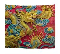 A.Monamour Tapisseries Ancien Asiatique Chinois Dragon Doré Fengshui Chanceux Totem Arrière-Plan Tissu Tapisserie Tentures Murales Rideau pour Chambre Salon Dortoir