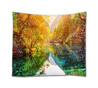 A.Monamour Tapisseries Automne Forêt Arbres Lac Montagnes Nature Paysage Paysage Image Tissu Imprimé Tenture Tenture Murale Art Décors pour La Maison Collège Dortoirs