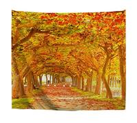 A.Monamour Tapisseries Automne Saison Jaune Orange Érable Feuilles Arbres Le Long Du Chemin Nature Paysages Impression Photographique Polyester Tissu Tapisserie Murales Pour Salon 229X153Cm