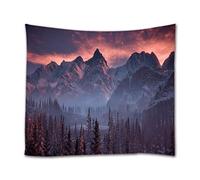 A.Monamour Tapisseries Blanc Neige Montagnes Forêt Arbres Ciel Nuageux Coucher De Soleil Vue Nature Paysage Paysages Imprimer Textile Tissu Tenture Murale Tapisserie Murale Rideau