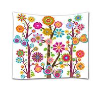 A.Monamour Tapisseries Coloré Forêt Arbres Fleurs Papillon Floral Fond Enfants Peinture Image Boho Hippie Mandala Tapisserie Tentures Murales Rideau Couvre-Lit