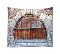 A.Monamour Tapisseries Décoratives Ancien Vieux Mur De Briques Porte en Arc en Bois Porte Architecture Art Impression Tissu Tenture Murale Tapisserie Décors Muraux pour Chambre Salon 180X230Cm