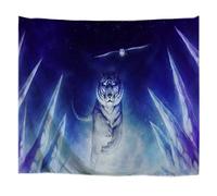 A.Monamour Tapisseries Décoratives Courant Hibou Tigre Volant Dans Le Ciel De La Galaxie Bleue Nuit Mystérieuse Halloween Vacances Impression Abstraite Tissu Tenture Murale Mur Art Décors 153X102Cm